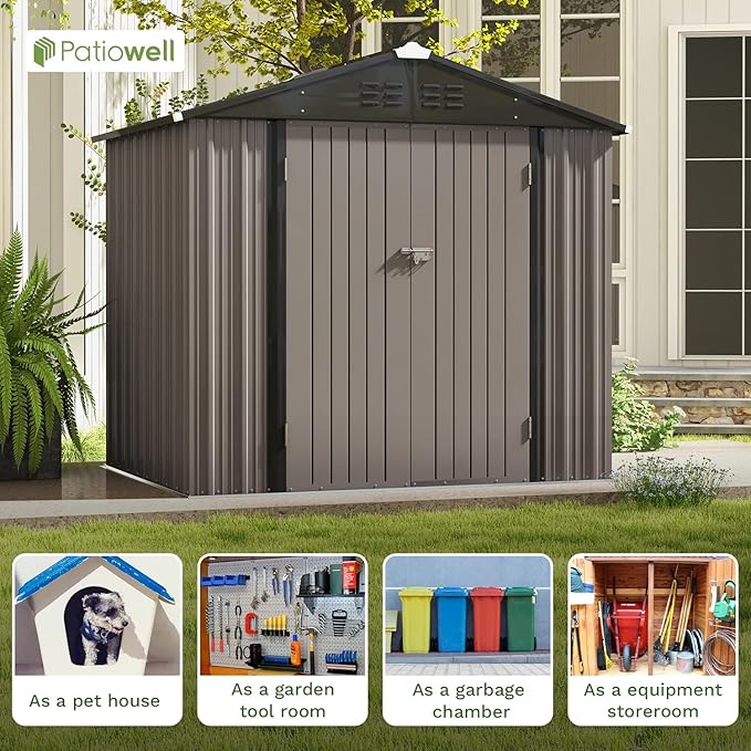Patiowell 8x6 FT Outdoor Storage Shed, Metal Tool shed & Outdoor Storage - Image 4