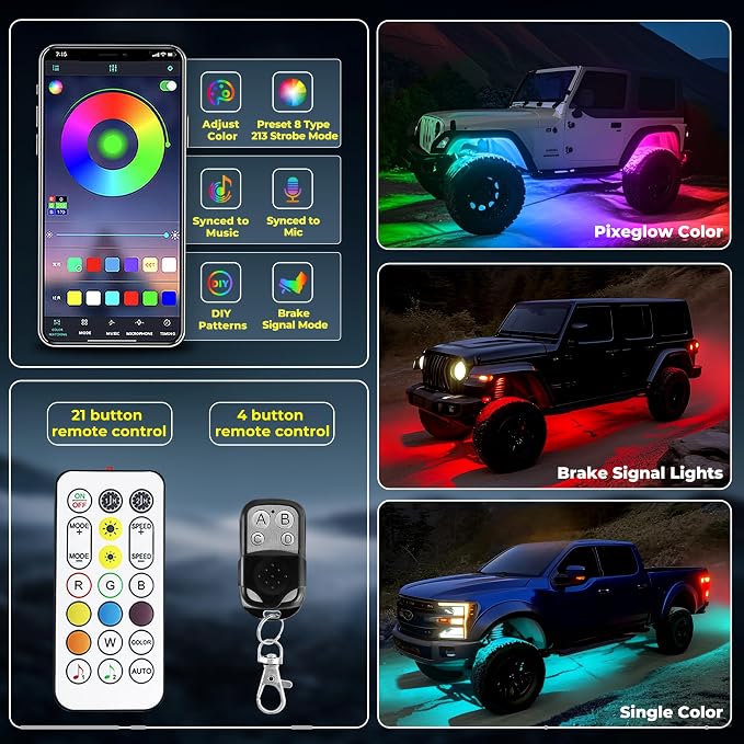 8 Pods 168 LEDs 5 Sides RGB Rock Lights, App/Remote Control Rock Lights - Image 3