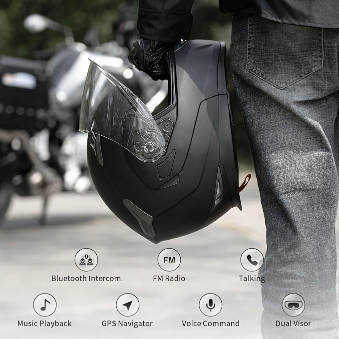 Motorcycle Helmet Bluetooth 5.0 Integrated New EPS FreedConn BM2-S Modular Flip - Image 2