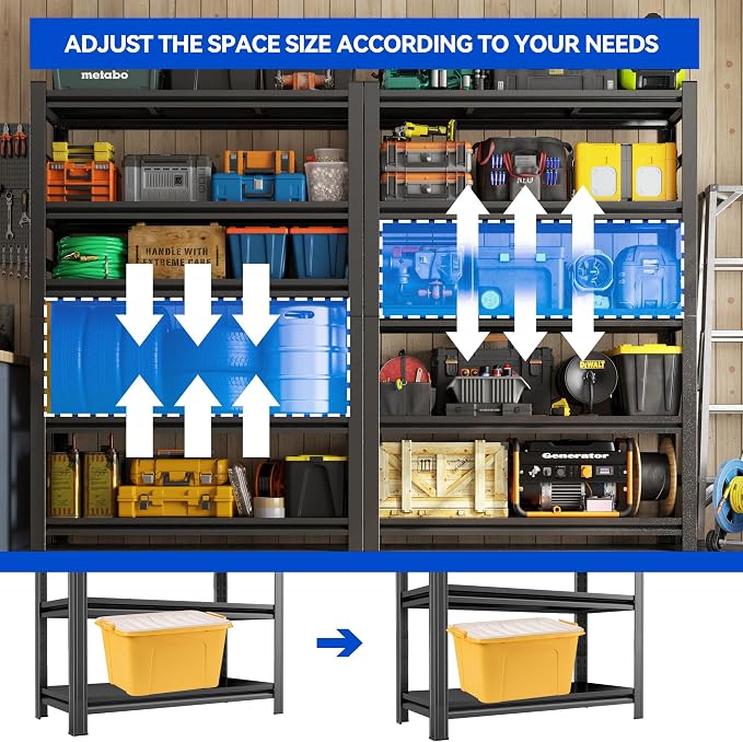 63"H Garage Shelving Heavy Duty Rack, 3000 LBS Capacity 5 Tier Adjustable - Image 3