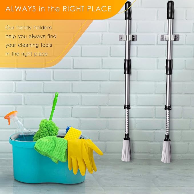 Self Adhesive Broom and Mop Holder Wall Mounted – SUS304 Stainless Steel 2-Slot - Image 4