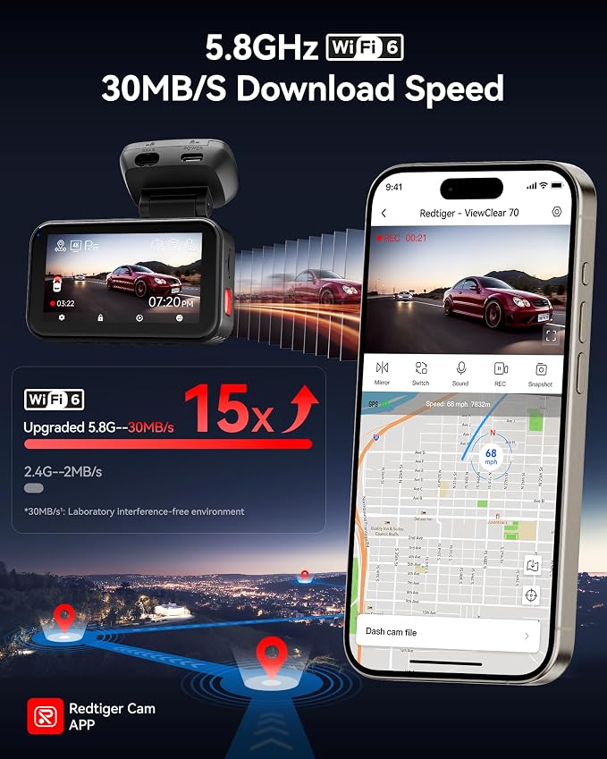 REDTIGER ViewClear 70 4K+2.5K Dash Cam Front and Rear, STARVIS 2 IMX678 x - Image 4