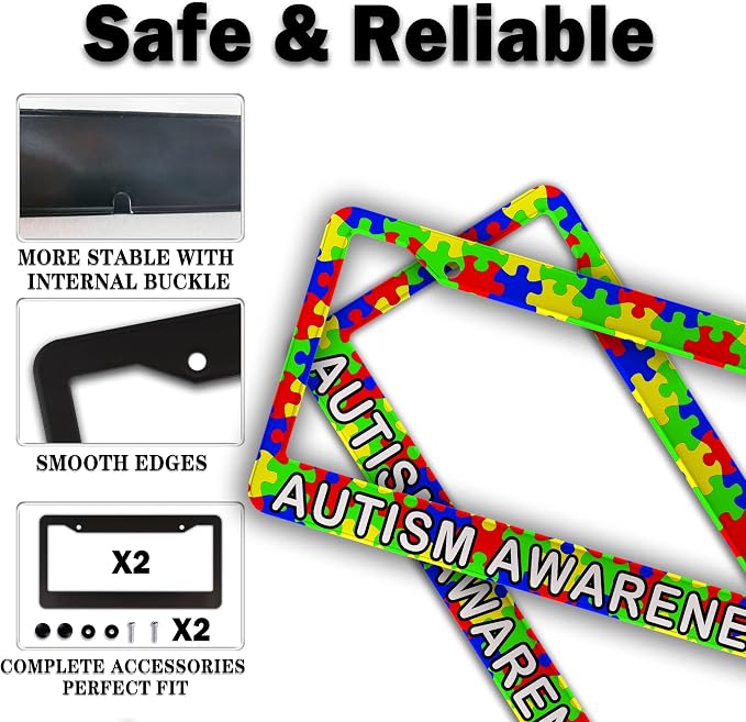 Custom License Plate Frame Multicolor License Plate Frames Autism Awareness - Image 4
