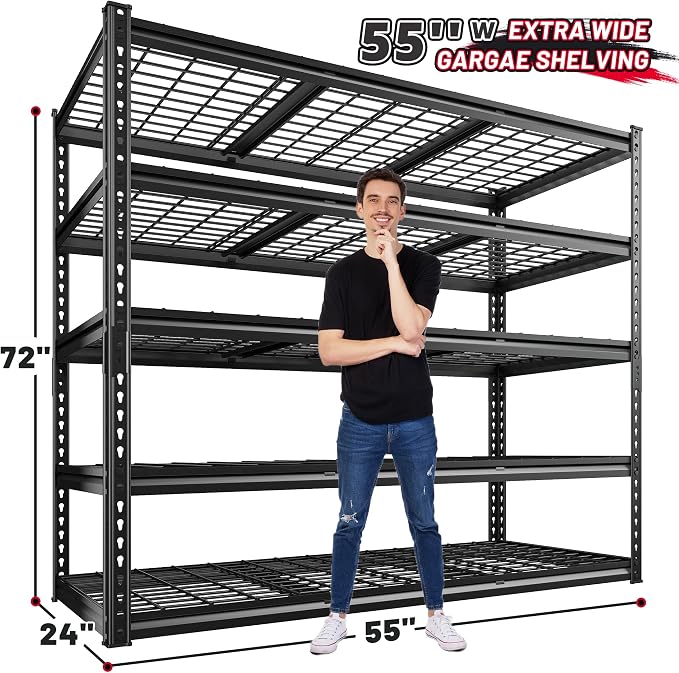 REIBII 55" W Garage Shelving, Heavy Duty Storage Shelves Load 3000LBS, 5 Tier - Image 3
