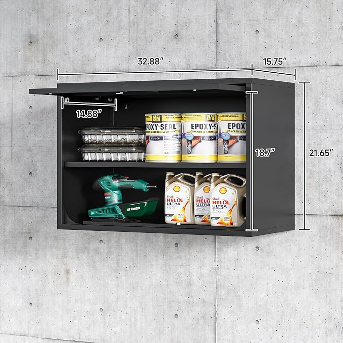 Metal Wall Cabinet with Locking Door and Shelf, Hanging Garage Cabinets with - Image 3