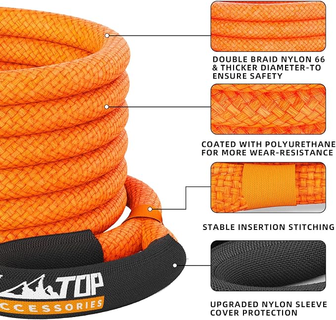ALL-TOP Kinetic Recovery Rope Kit w/ 2 Soft Shackles, 1in x 30ft, Heavy Duty - Image 2