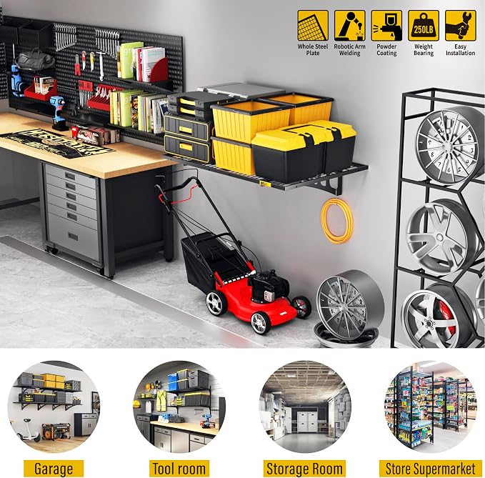 2x3ft Adjustable Rail Wall Garage Storage Shelf, Tool Room, Supermarket Wall - Image 4
