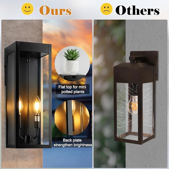 Outdoor Wall Lights 16 Inch Large, 2 Pack Black Modern Exterior Lighting - Image 2