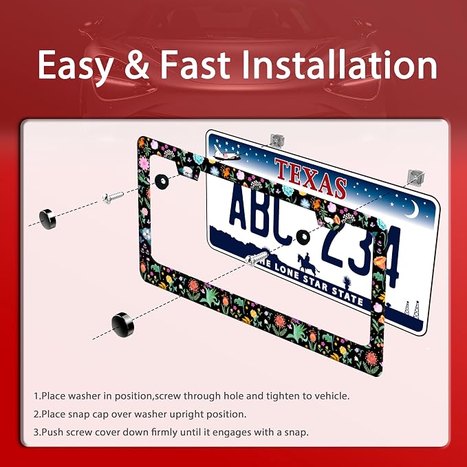 Colorful Flowers License Plate Frame Folk Art Floral License Plate Holder Funny - Image 3