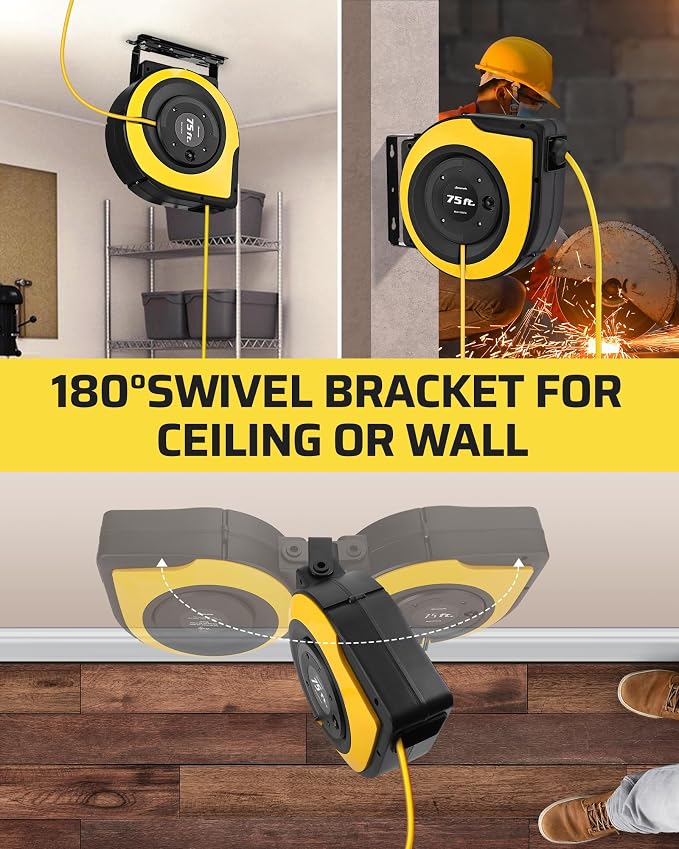 DEWENWILS Retractable Extension Cord Reel, 75 FT Heavy Duty Power Cord - Image 5