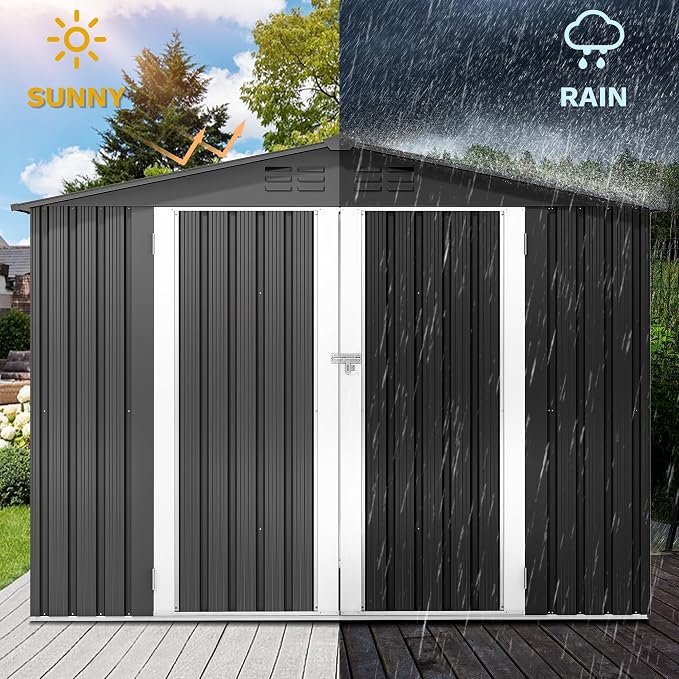 DWVO 8'x6' Large Metal Outdoor Storage Shed, Heavy Duty Tool Storage Sheds - Image 4