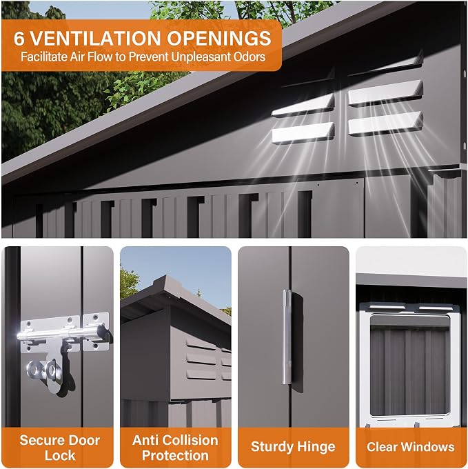 4x9 FT Outdoor Storage Shed, Metal Shed W/Window, Garden Storage Shed W/ 6 Air - Image 5