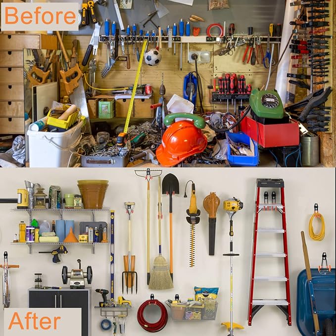 Aoben 24PCS Heavy Duty Garage Hanger Organizer Anti-Slip Double Wall Storage - Image 7