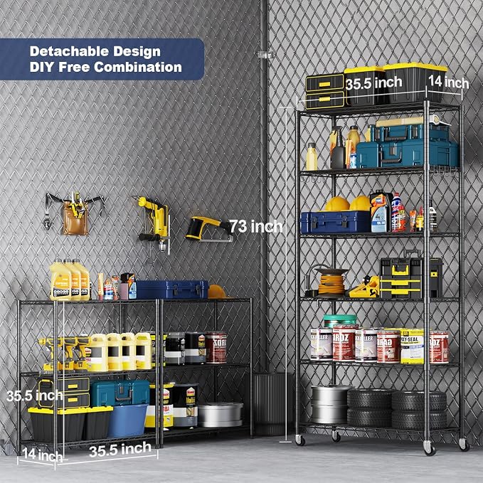 Himix 73''H X 35.5''W X14''D 6 Tier Wire Shelf - Image 2