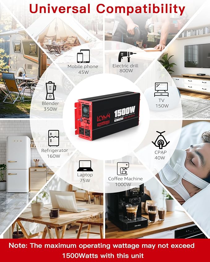 1500 Watt Pure Sine Wave Power Inverter DC 12V to AC 110/120V - Image 7