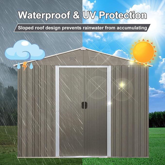 6x8 FT Outdoor Storage Shed, Metal Garden Shed - Image 8