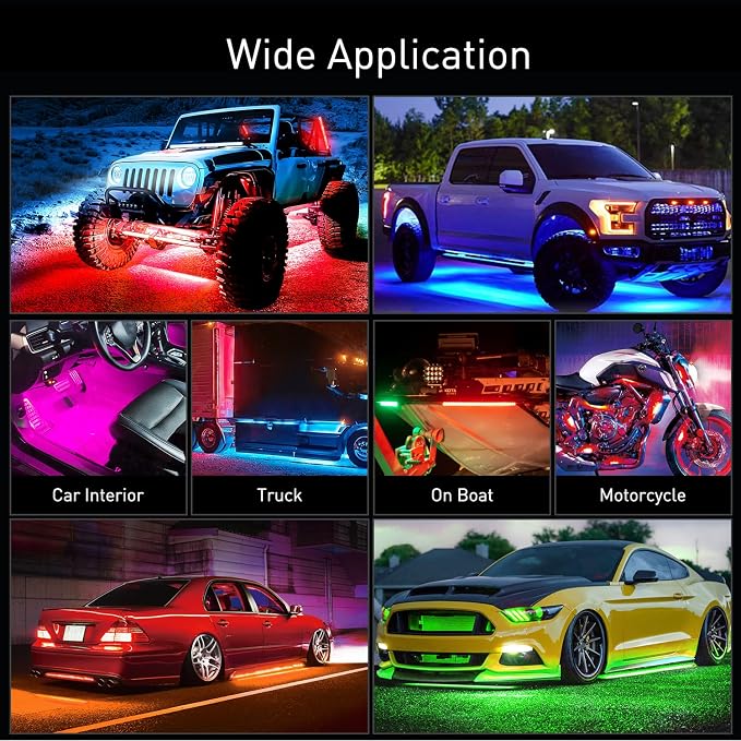 Nilight 6Pcs Car Underglow Neon Accent Strip Lights 300 LEDs RGB Multi Color - Image 8