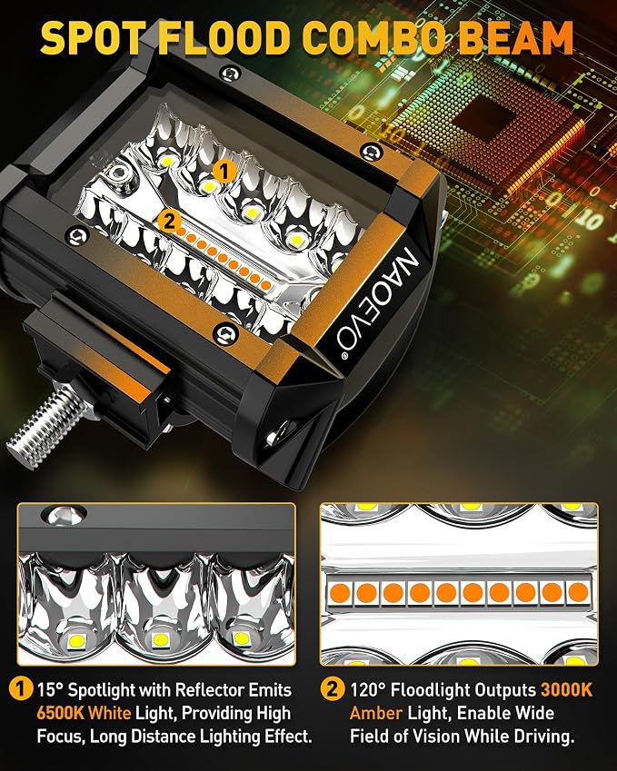 NAOEVO 4 Inch LED Pod Lights, Spot Flood LED Fog/Driving/Off Road Lights - Image 4