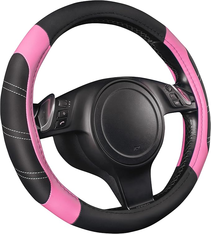 CAR PASS Line Rider Microfiber Leather Sporty 14.5-15 inch Steering Wheel Cover - Image 2