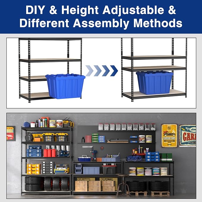WORKPRO 5-Tier Metal Garage Shelving, 48”W x 24”D x 72”H, Adjustable Storage - Image 5