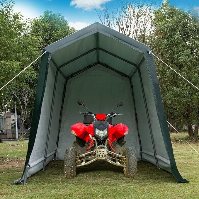 ERGOMASTER 7 Ft x 12 Ft Outdoor Carport Patio Storage Shelter Metal Frame and - Image 2