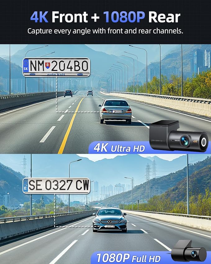 4K Dash Cam Front and Rear, 64GB SD Card, 1.5” IPS Display Car Camera, 5Ghz - Image 2