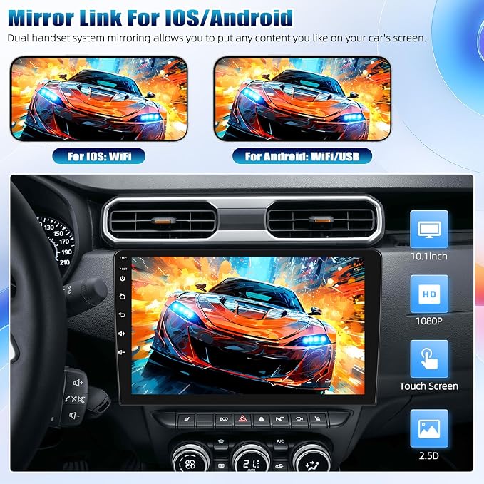 10.1Inch 2.5D HD Double Din Car Stereo Radio Receiver, Android Touch Screen MP5 - Image 3