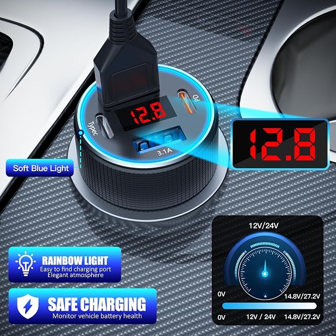 Car Charger with USB C Cable, 78W 4 Port Car Phone Charger Adapter Fast Charging - Image 4