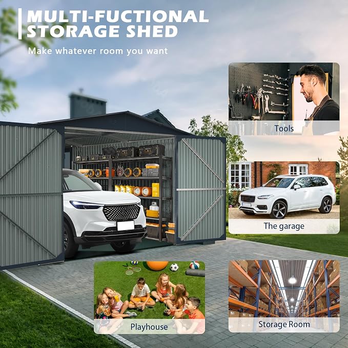 KUIKUI Metal Garage Shed Without Floor, 10x20FT Heavy Duty Outdoor Shed and - Image 6