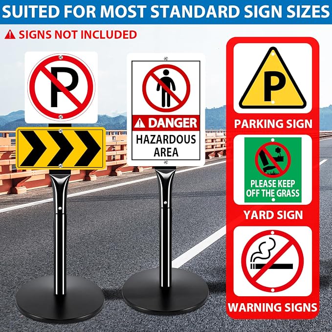 Heavy Duty Parking Sign Post Stand 49", 20lbs Cast Iron Base Sign Post - Image 2