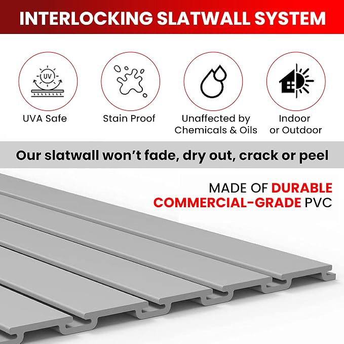 DLDIRECT Slatwall Panel Garage Wall Organizer: Heavy Duty Wall Mounted PVC Rack - Image 2