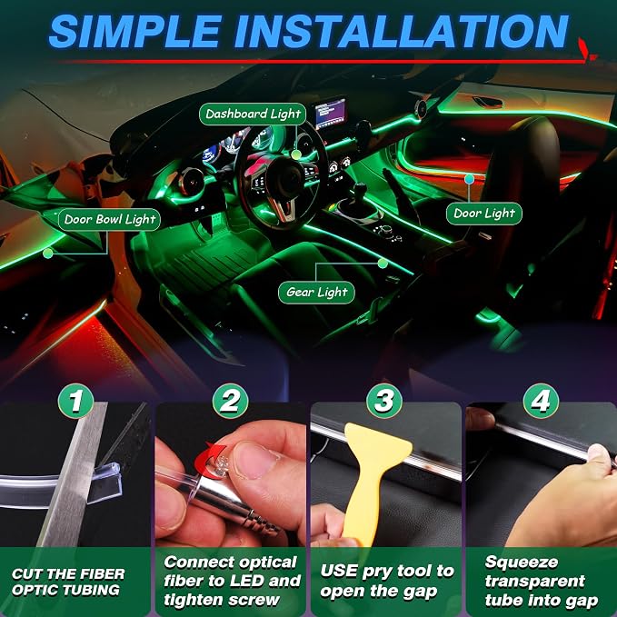MICTUNING Car LED Interior Strip Light, 6 in 1 RGB Multicolor - Image 6