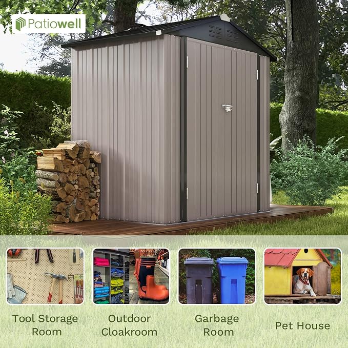 Patiowell 6x4 FT Outdoor Storage Shed, Garden Tool Storage Shed - Image 4