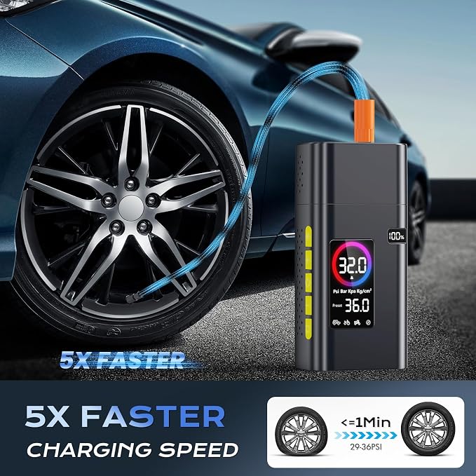 180PSI Tire Inflator Portable Air Compressor, 26000mAh Portable Tire Inflator - Image 2