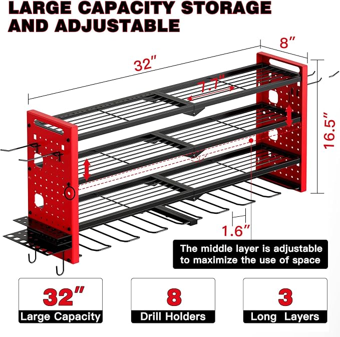 Power Tool Organizer Wall Mount, Cordless Drill Organizer, 4 Layers Large - Image 6
