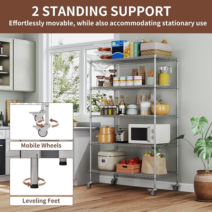 5-Tier Metal Storage Shelving Unit, Adjustable Storage Rack Display Shelves - Image 5