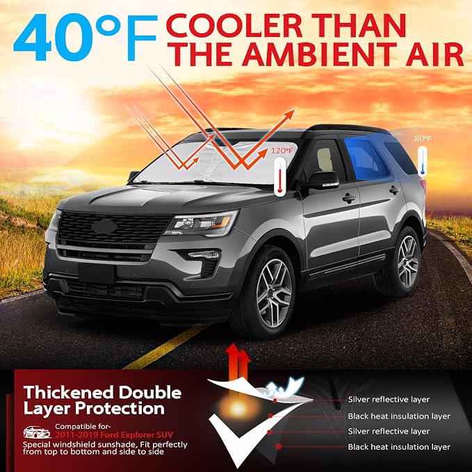 KAYZT Windshield Sun Shade for 2011-2019 Ford Explorer SUV Foldable Sunshade - Image 2