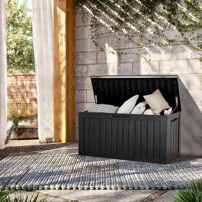 80 Gallon Lockable Resin Deck Box, Waterproof & UV-Resistant Outdoor Storage Box - Image 3