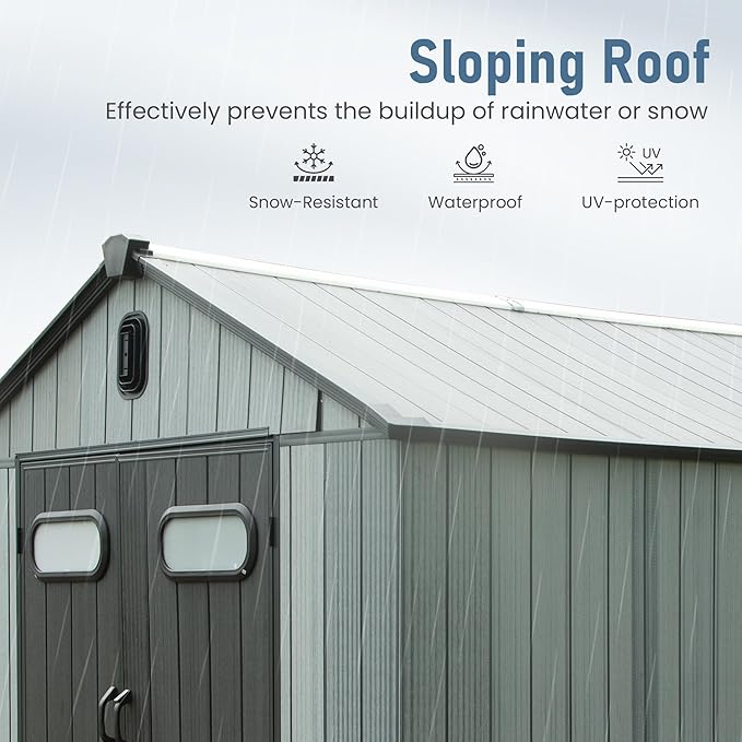 Domi 8x6 FT Outdoor Resin Storage Shed, All-Weather Double-Wall Storage Building - Image 4