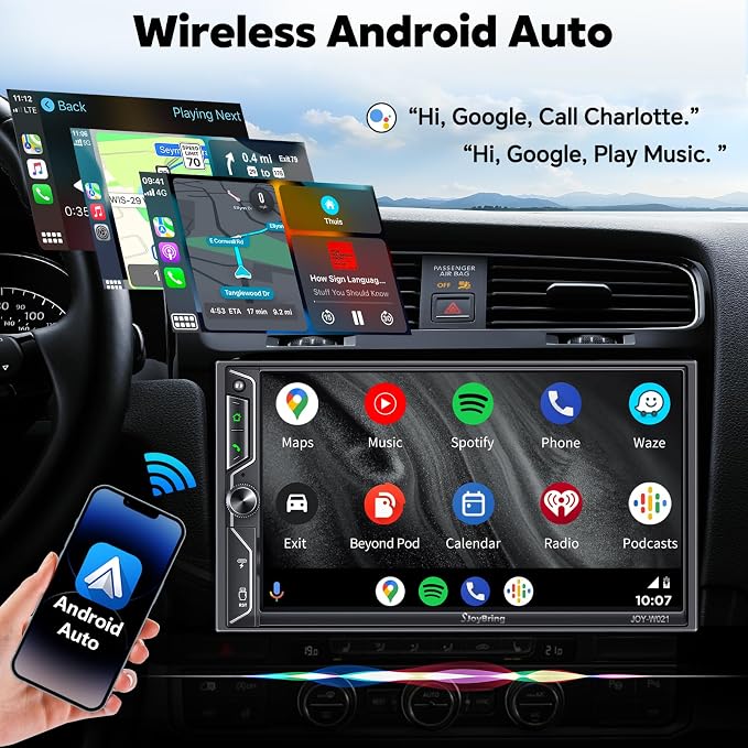 7" Double Din Car Stereo with Wireless Apple CarPlay and Android Auto, 240W - Image 3