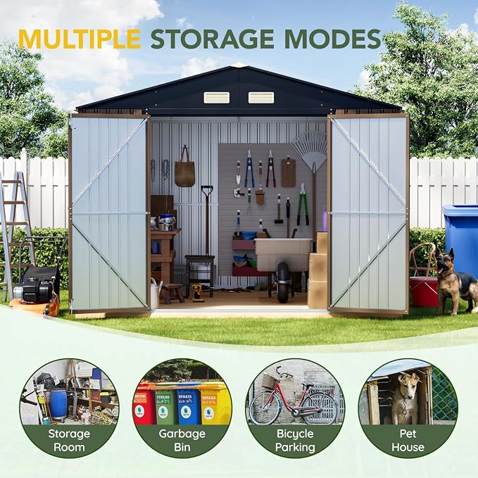 Breezz Outdoor Storage Shed 10 x 10ft. Utility Tool Shed Metal Storage Garden - Image 7