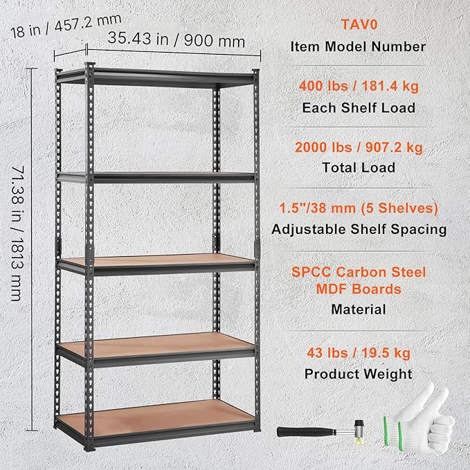 VEVOR Storage Shelving Unit, 5-Tier Adjustable, 2000 lbs Capacity, Heavy Duty - Image 3