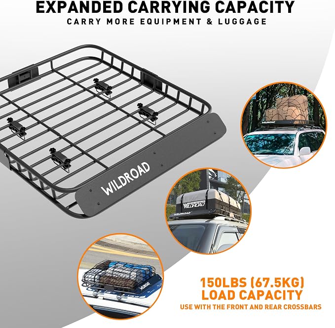 WILDROAD Roof Rack Cargo Basket, Upgraded 4” Fence Car Roof Basket - Image 7