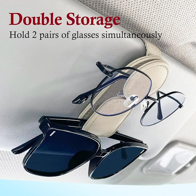 KIWEN 2 Pack Sunglasses Holder for Car Visor, Magnetic Leather Sunglass - Image 4
