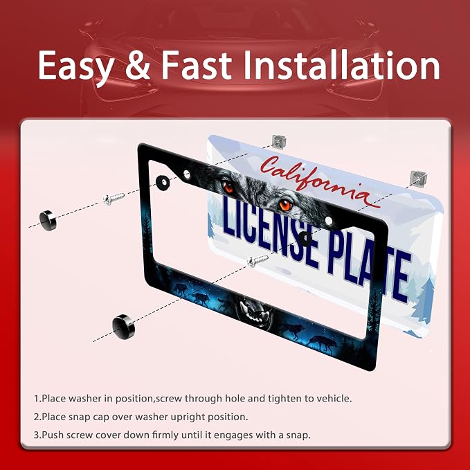 Personalized License Plate Frame Wolf Howling Stainless Steel Accessory Night - Image 4