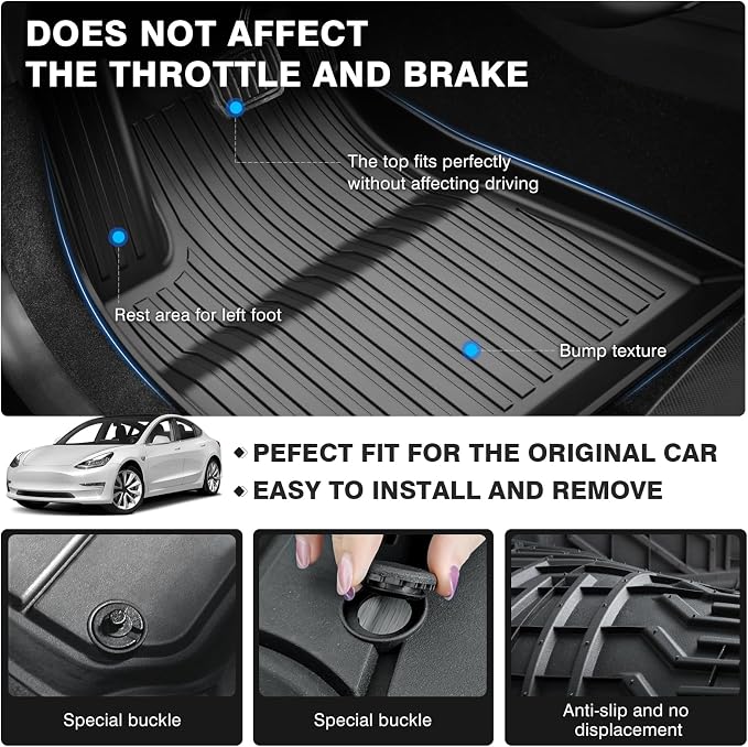 Powerty Floor Mats for 2024 2025 Tesla Model 3 Highland Accessories 1st & 2nd - Image 4
