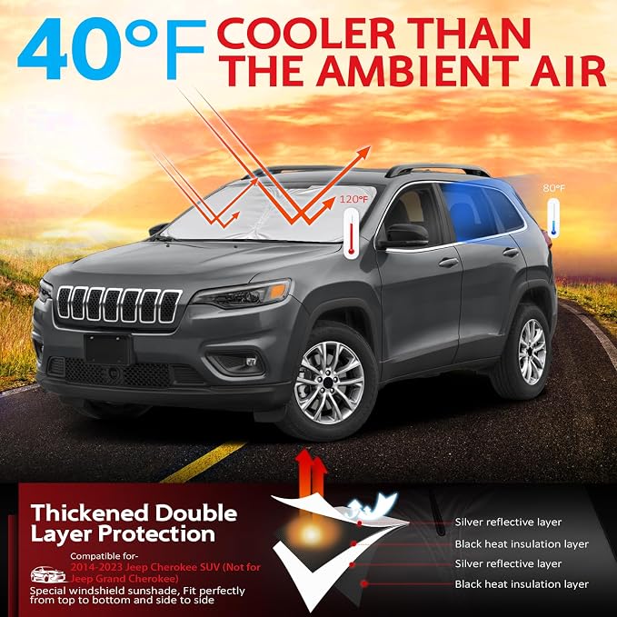 KAYZT Windshield Sun Shade for 2014-2023 Jeep Cherokee SUV Foldable Sunshade - Image 2