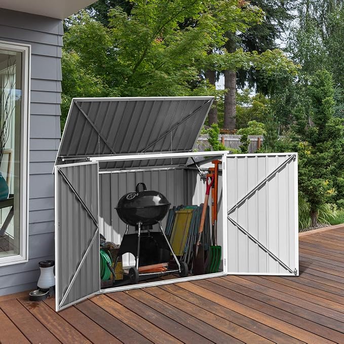Goplus Horizontal Storage Shed Outdoor, 6x3FT Grey & Beige - Image 7