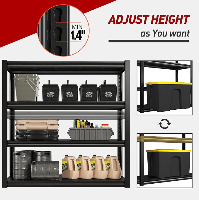 Raybee 40" Wide Heavy Duty Garage Storage Shelves, 3 Pack, Adjustable 4 Tier - Image 6
