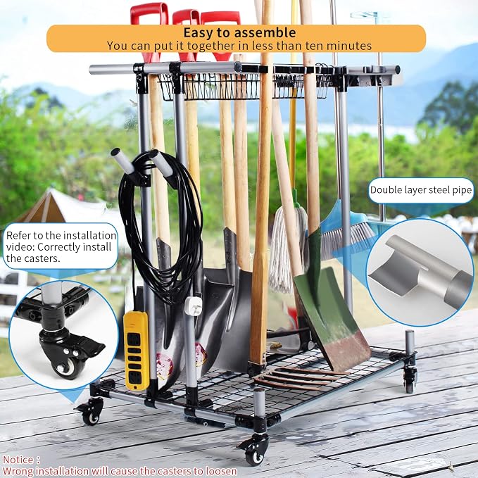 Mobile garden tool organizer metal Garage Storage Holder storage large long - Image 4